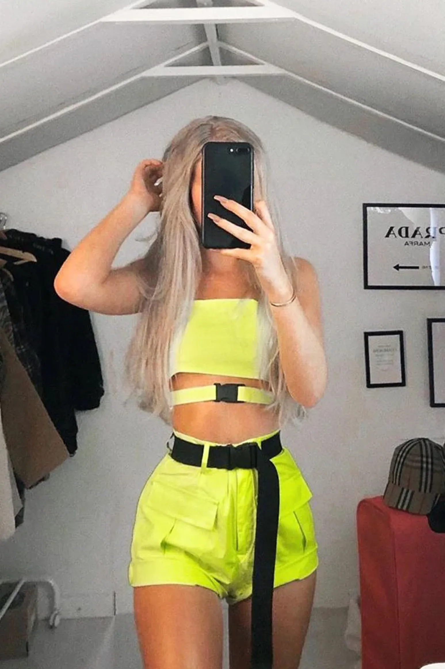 Rebellious Fashion Lime Buckle Utility Crop Top and Shorts Co-ord - Juri