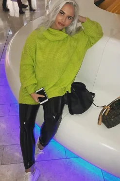 Rebellious Fashion Lime Chunky Knit Jumper Dress - Maci