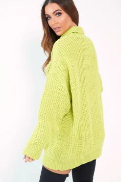 Rebellious Fashion Lime Chunky Knit Jumper Dress - Maci