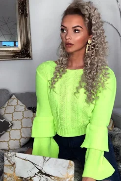 Rebellious Fashion Lime Chunky Knit Sleeve Detail Jumper - Lillienne