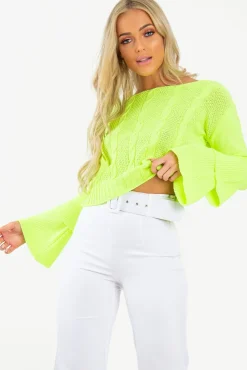 Rebellious Fashion Lime Chunky Knit Sleeve Detail Jumper - Lillienne