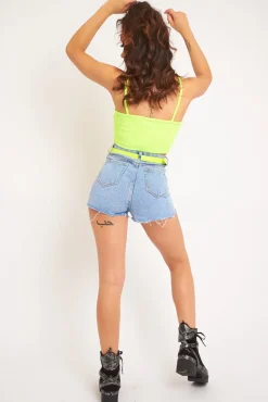 Rebellious Fashion Lime Cross Front Straps Ribbed Crop Top - Vixi