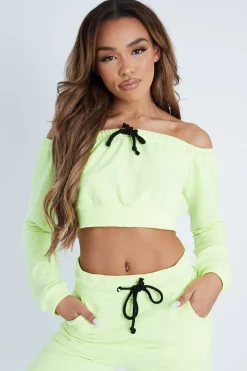 Rebellious Fashion Lime Drawstring Crop Top and & Joggers Set - Giavana