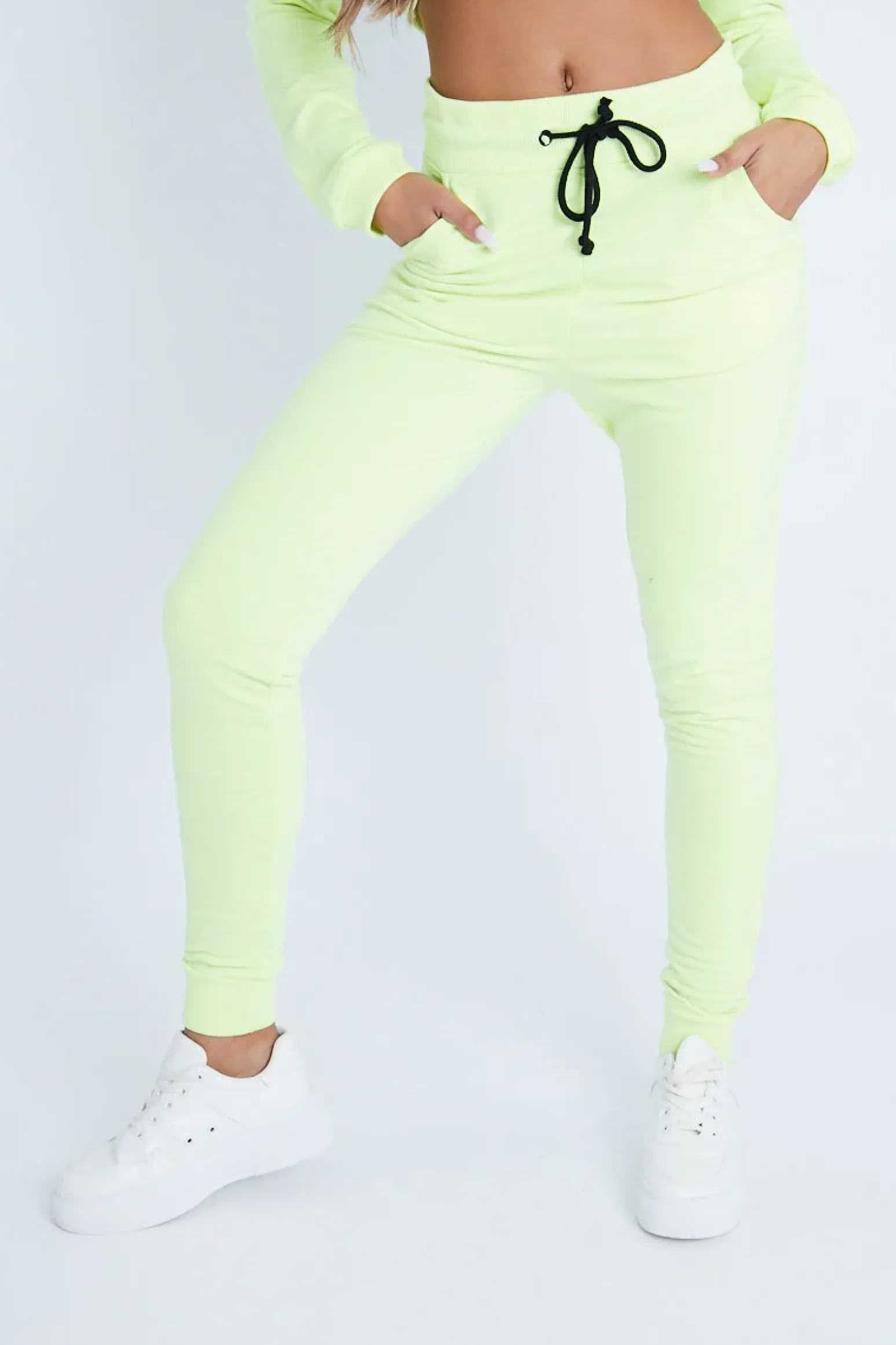 Rebellious Fashion Lime Drawstring Crop Top and & Joggers Set - Giavana