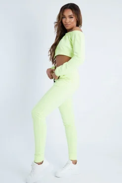 Rebellious Fashion Lime Drawstring Crop Top and & Joggers Set - Giavana