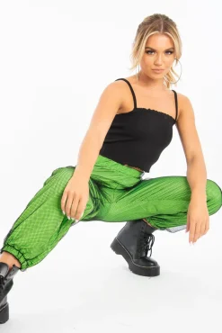 Rebellious Fashion Lime Fishnet Cuffed Joggers - Ryia
