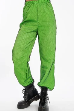 Rebellious Fashion Lime Fishnet Cuffed Joggers - Ryia