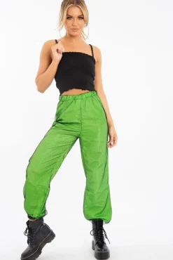 Rebellious Fashion Lime Fishnet Cuffed Joggers - Ryia