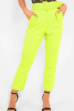 Rebellious Fashion Lime Green Belted Tapered Peg Trousers - Jessika