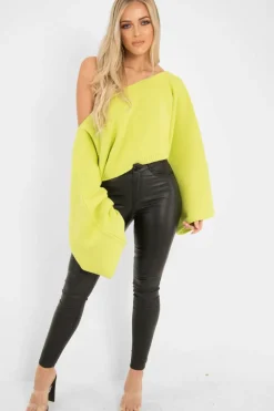 Rebellious Fashion Lime Green Cropped Batwing Jumper - Carmin