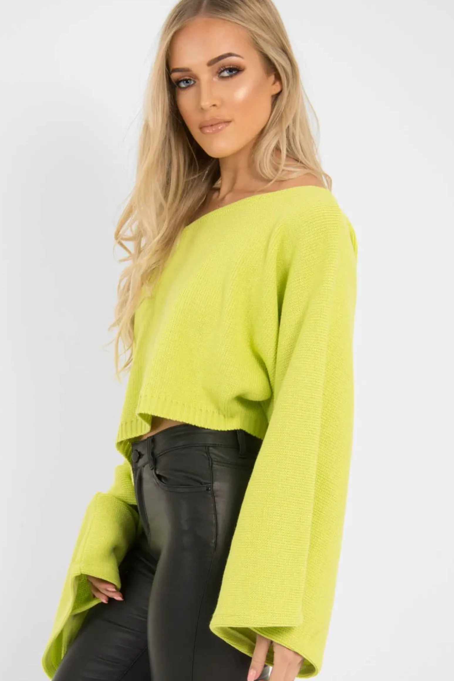 Rebellious Fashion Lime Green Cropped Batwing Jumper - Carmin