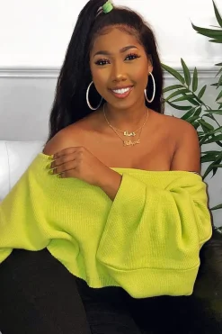 Rebellious Fashion Lime Green Cropped Batwing Jumper - Carmin