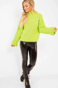 Rebellious Fashion Lime Green Knit High Neck Jumper - Jaelynn