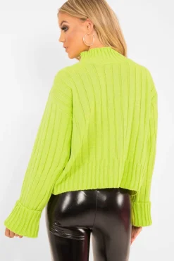 Rebellious Fashion Lime Green Knit High Neck Jumper - Jaelynn