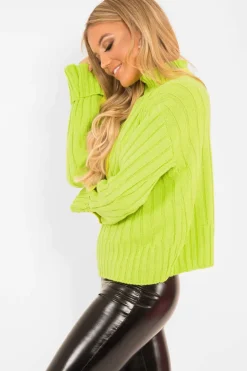 Rebellious Fashion Lime Green Knit High Neck Jumper - Jaelynn