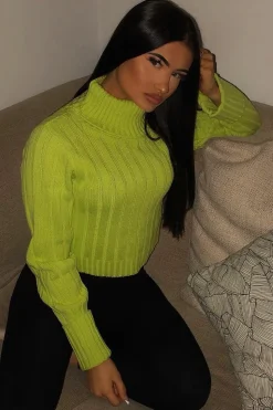 Rebellious Fashion Lime Green Knit High Neck Jumper - Jaelynn