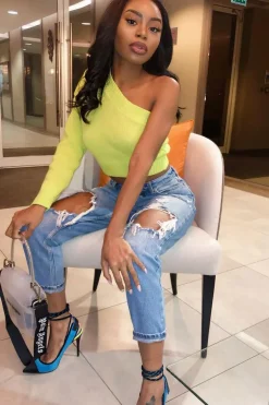 Rebellious Fashion Lime Green Knitted One Shoulder Jumper - Jayleah