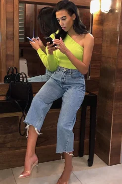 Rebellious Fashion Lime Green Knitted One Shoulder Jumper - Jayleah