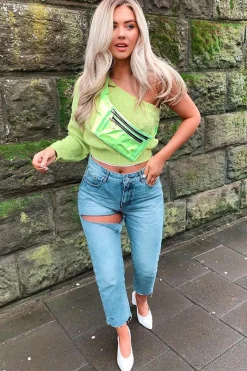 Rebellious Fashion Lime Green Knitted One Shoulder Jumper - Jayleah
