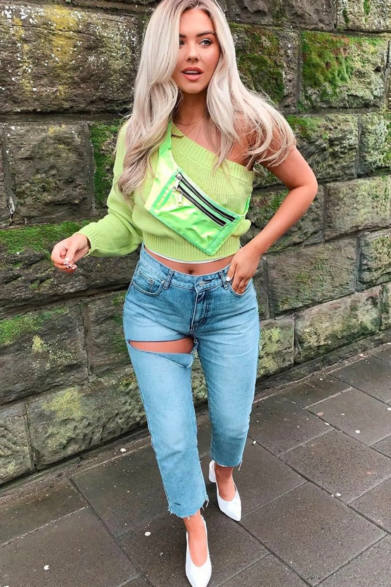 Rebellious Fashion Lime Green Knitted One Shoulder Jumper - Jayleah
