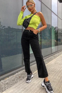 Rebellious Fashion Lime Green Knitted One Shoulder Jumper - Jayleah