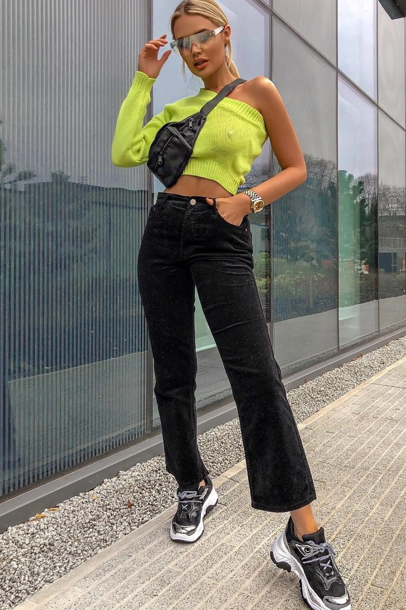 Rebellious Fashion Lime Green Knitted One Shoulder Jumper - Jayleah