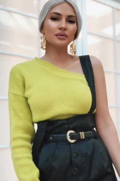 Rebellious Fashion Lime Green Knitted One Shoulder Jumper - Jayleah