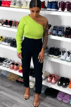 Rebellious Fashion Lime Green Knitted One Shoulder Jumper - Jayleah
