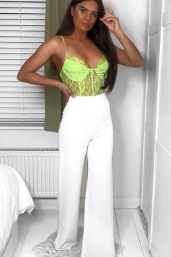 Rebellious Fashion Lime Green Lace Flower Bodysuit - Faylen