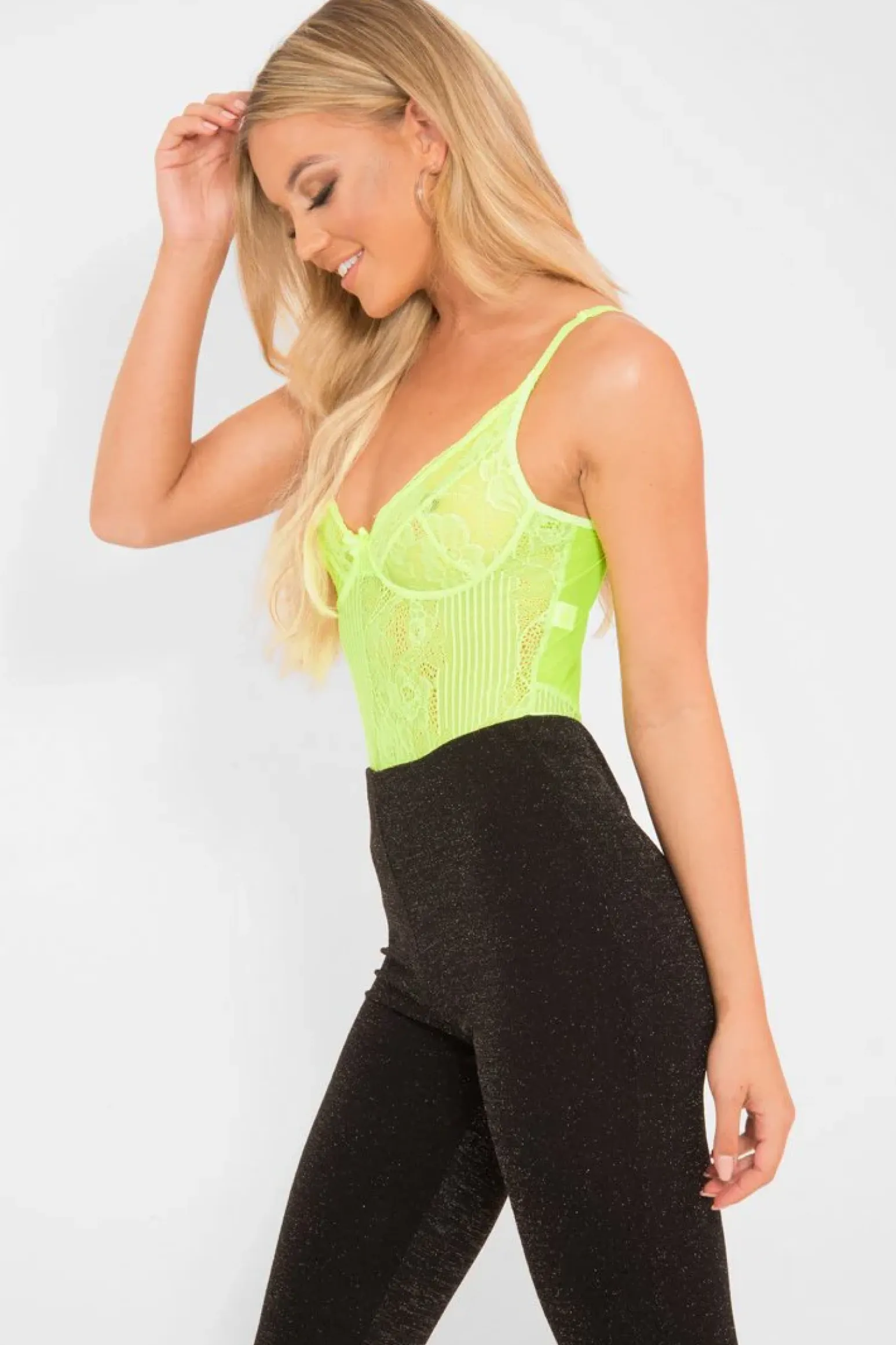 Rebellious Fashion Lime Green Sheer Lace Bodysuit - Katia