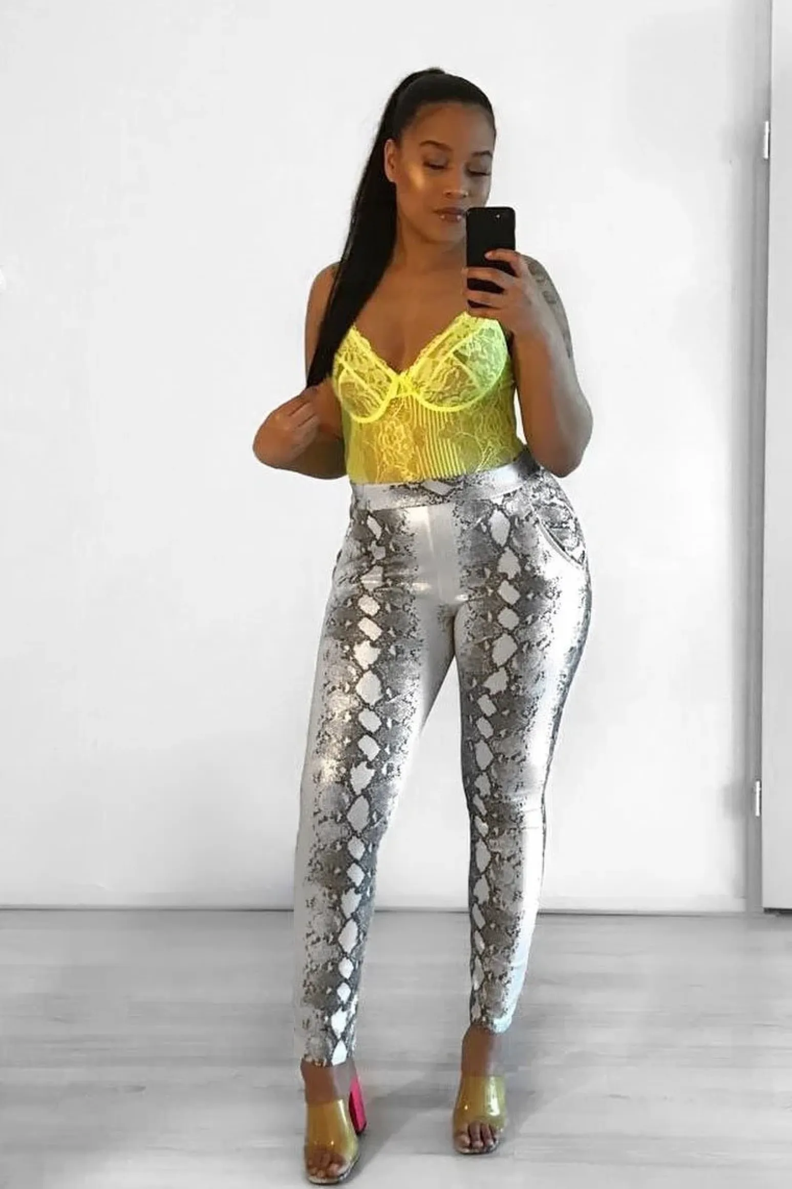 Rebellious Fashion Lime Green Sheer Lace Bodysuit - Katia