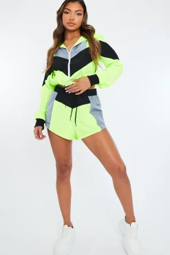 Rebellious Fashion Lime Green Shell Hooded Jacket & Shorts - Jettie