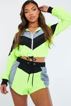 Rebellious Fashion Lime Green Shell Hooded Jacket & Shorts - Jettie