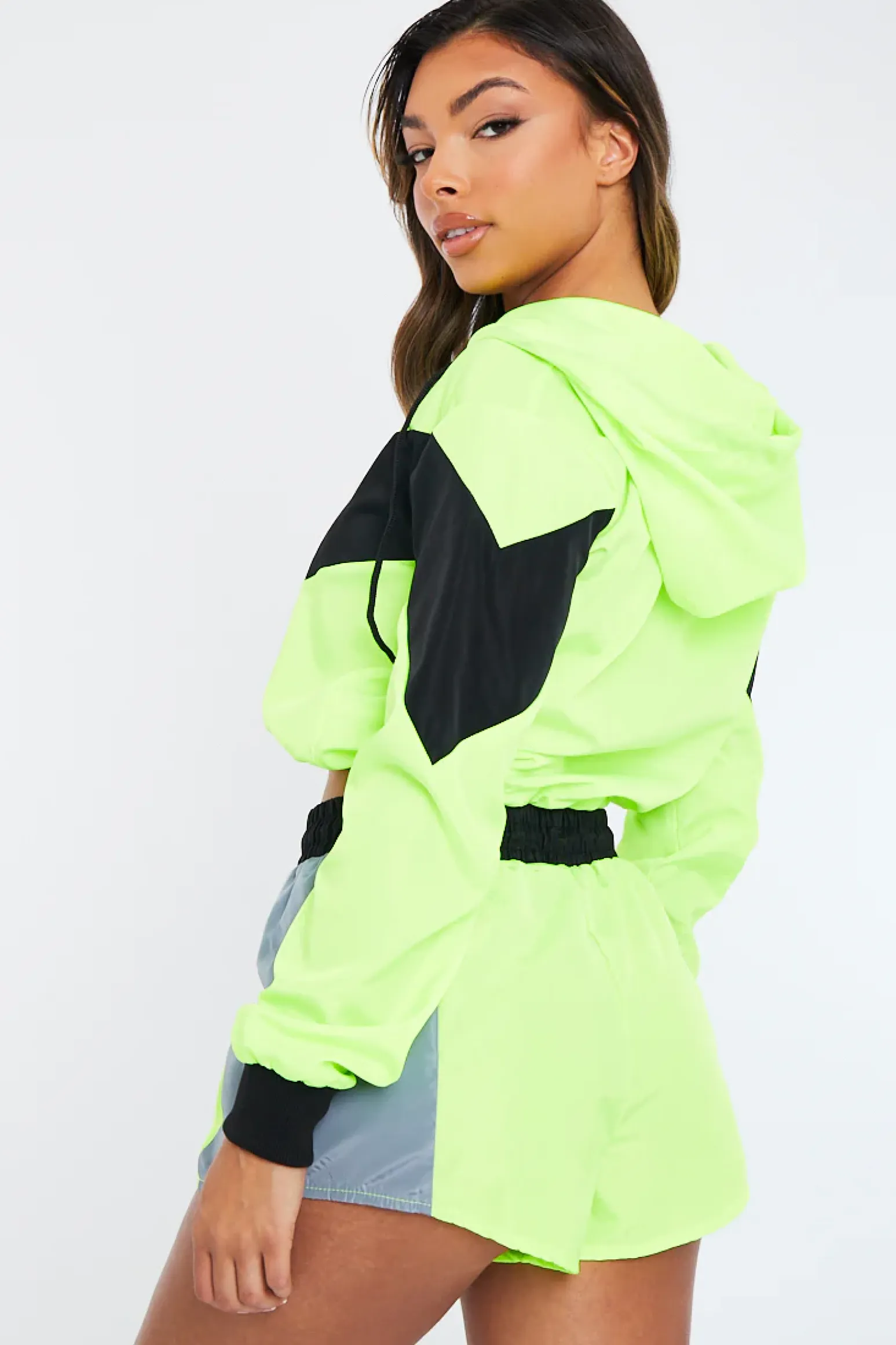 Rebellious Fashion Lime Green Shell Hooded Jacket & Shorts - Jettie