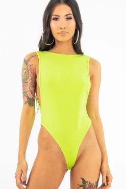 Rebellious Fashion Lime Green Side Boob Bodysuit - Adrionna