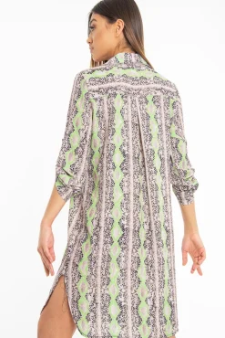 Rebellious Fashion Lime Green Snake Print Oversized Shirt Dress - Joselynn