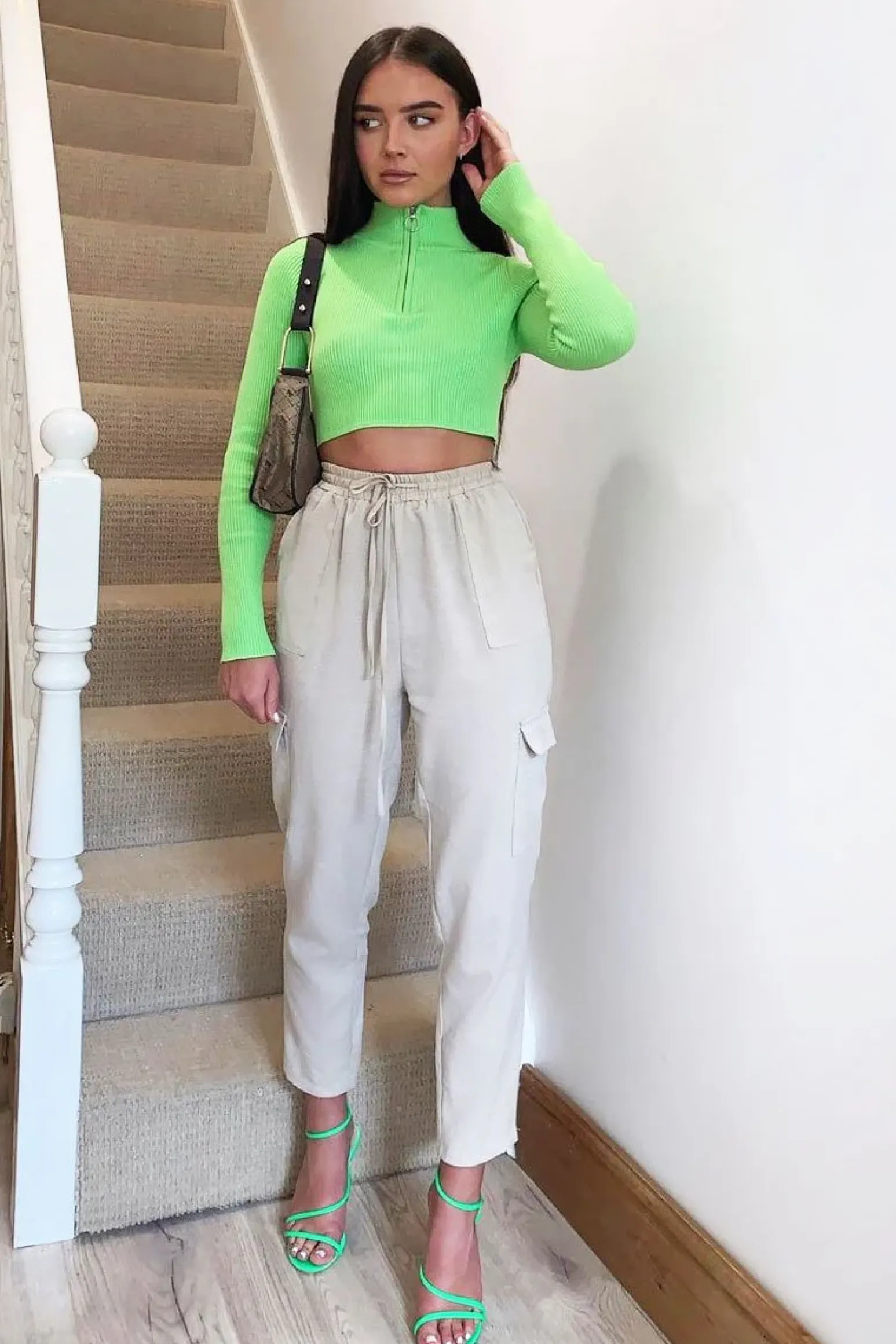 Rebellious Fashion Lime Half Zip Rib Crop Jumper - Elisea