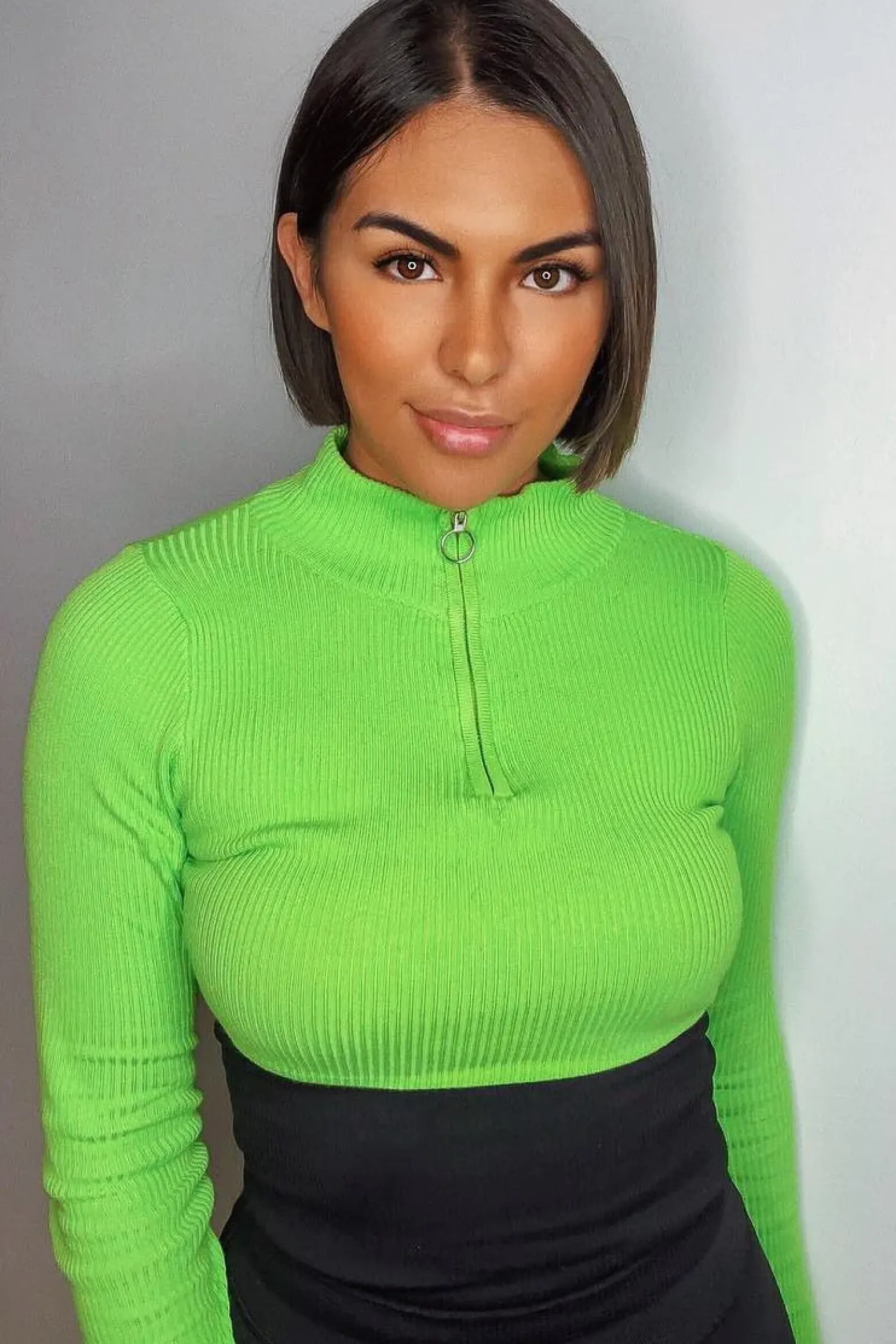 Rebellious Fashion Lime Half Zip Rib Crop Jumper - Elisea