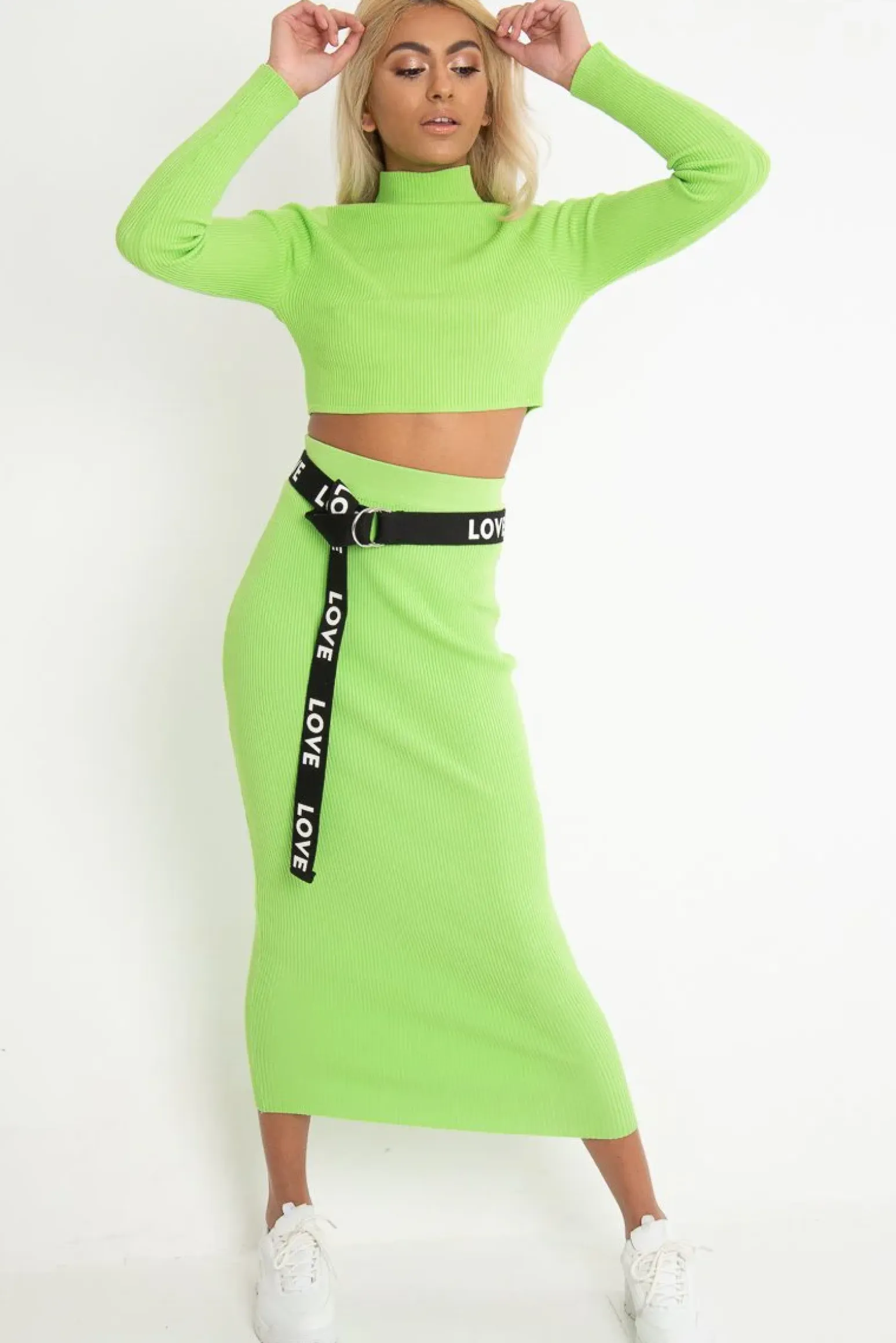 Rebellious Fashion Lime High Neck Rib Knit Crop Jumper - Emogene