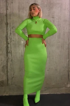 Rebellious Fashion Lime High Neck Rib Knit Crop Jumper - Emogene