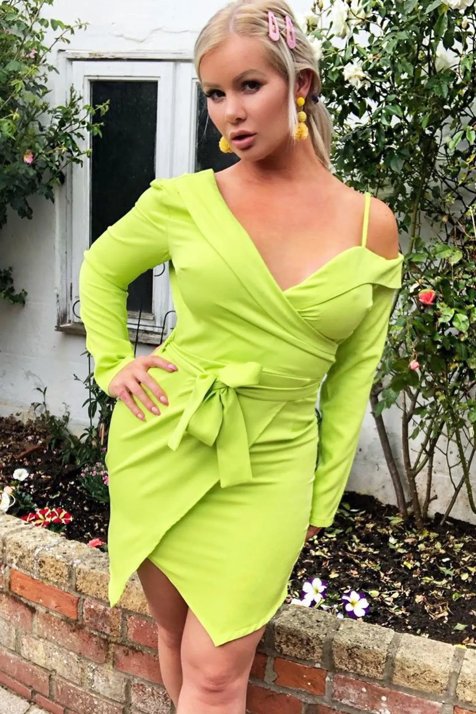 Rebellious Fashion Lime Off The Shoulder Bodycon Blazer Dress - Halia