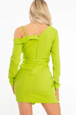 Rebellious Fashion Lime Off The Shoulder Bodycon Blazer Dress - Halia