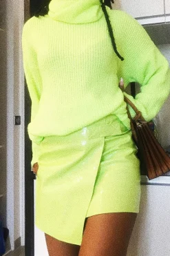 Rebellious Fashion Lime PU Faux Croc Wrap Over Skirt - Enessa