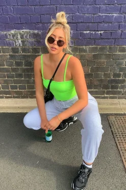 Rebellious Fashion Lime Ribbed Frill Edge Crop Top - Zura