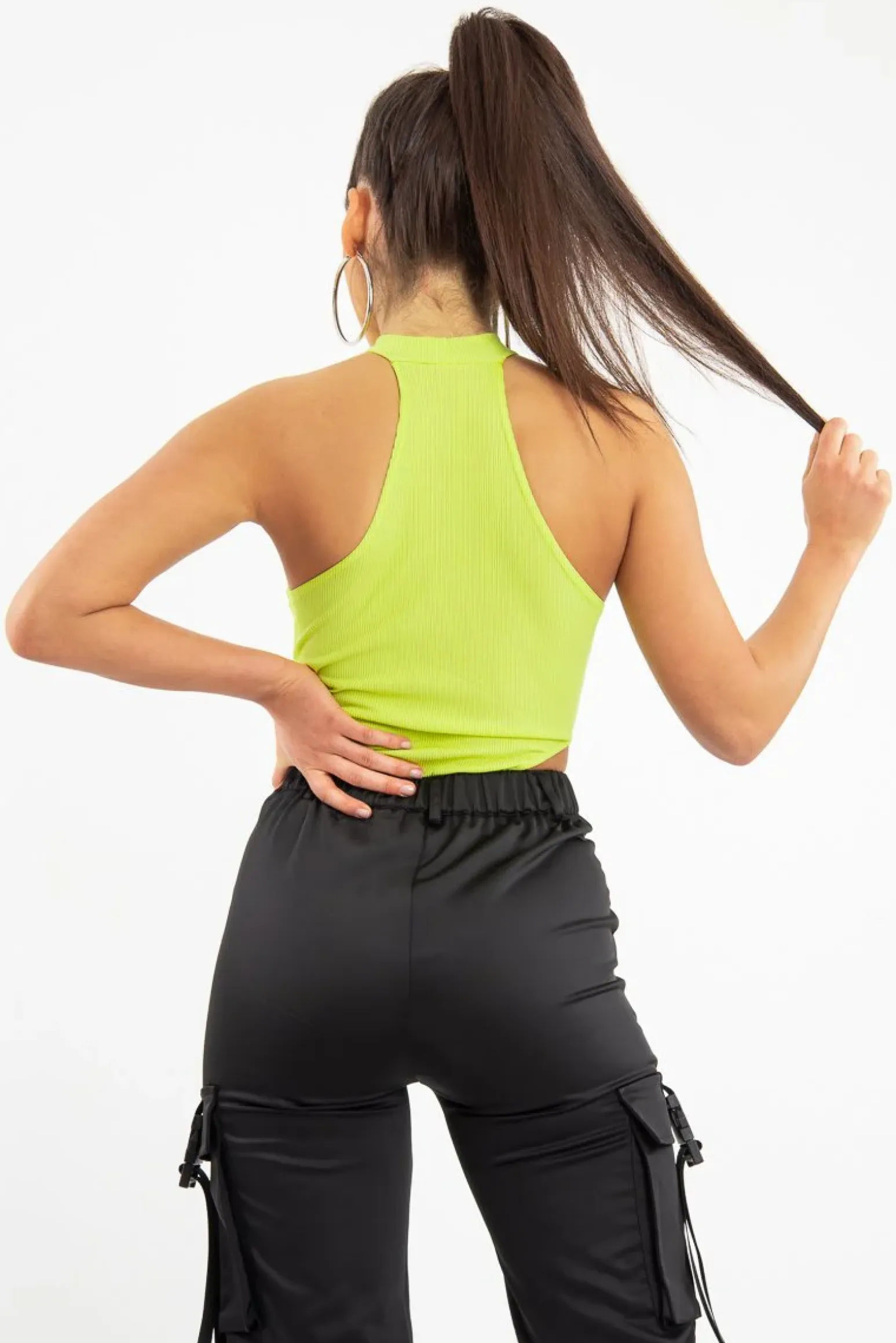 Rebellious Fashion Lime Ribbed High Neck Sleeveless Bodysuit - Electra