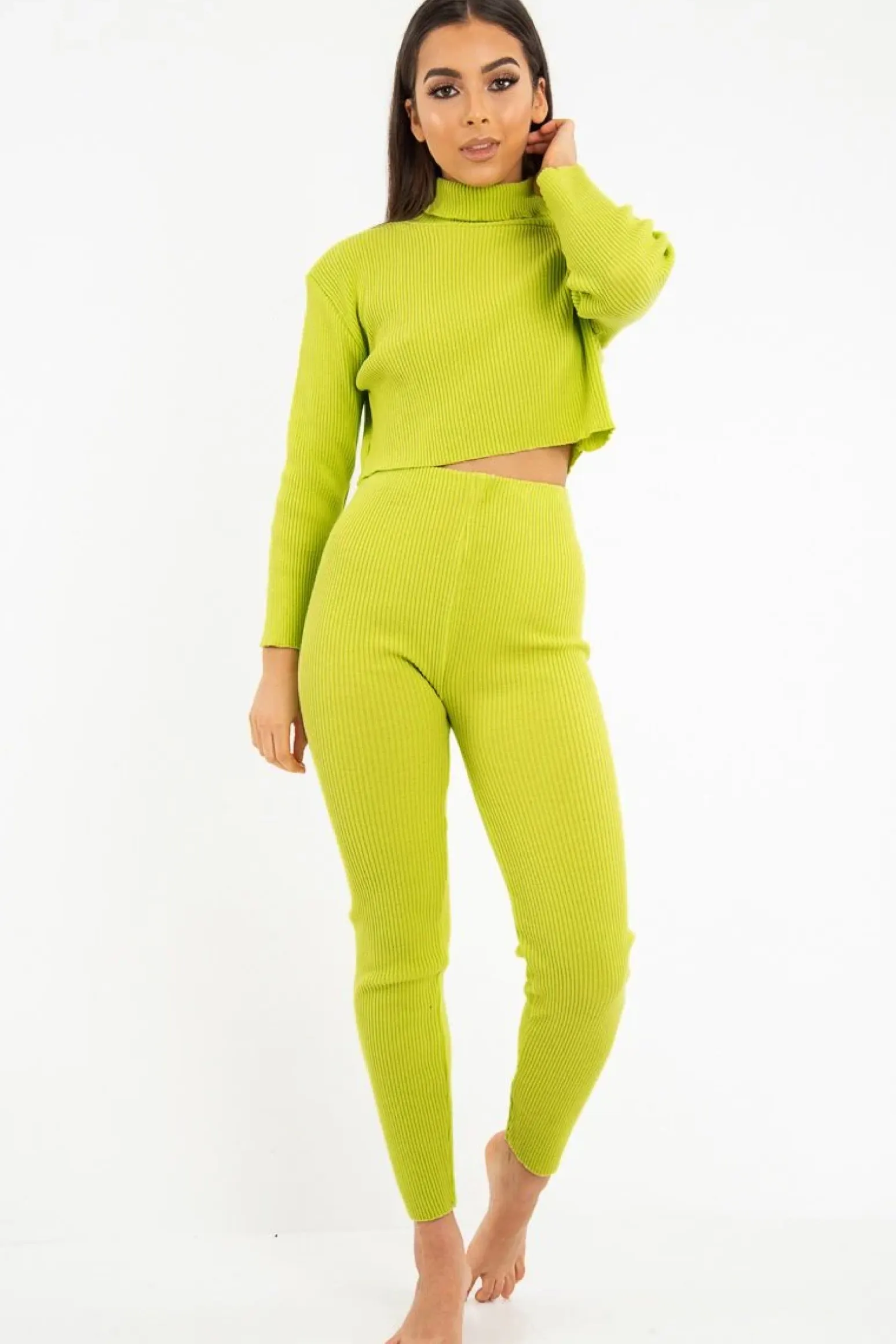 Rebellious Fashion Lime Rib Crop Jumper Loungewear Set - Ayriana