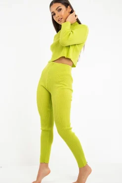 Rebellious Fashion Lime Rib Crop Jumper Loungewear Set - Ayriana