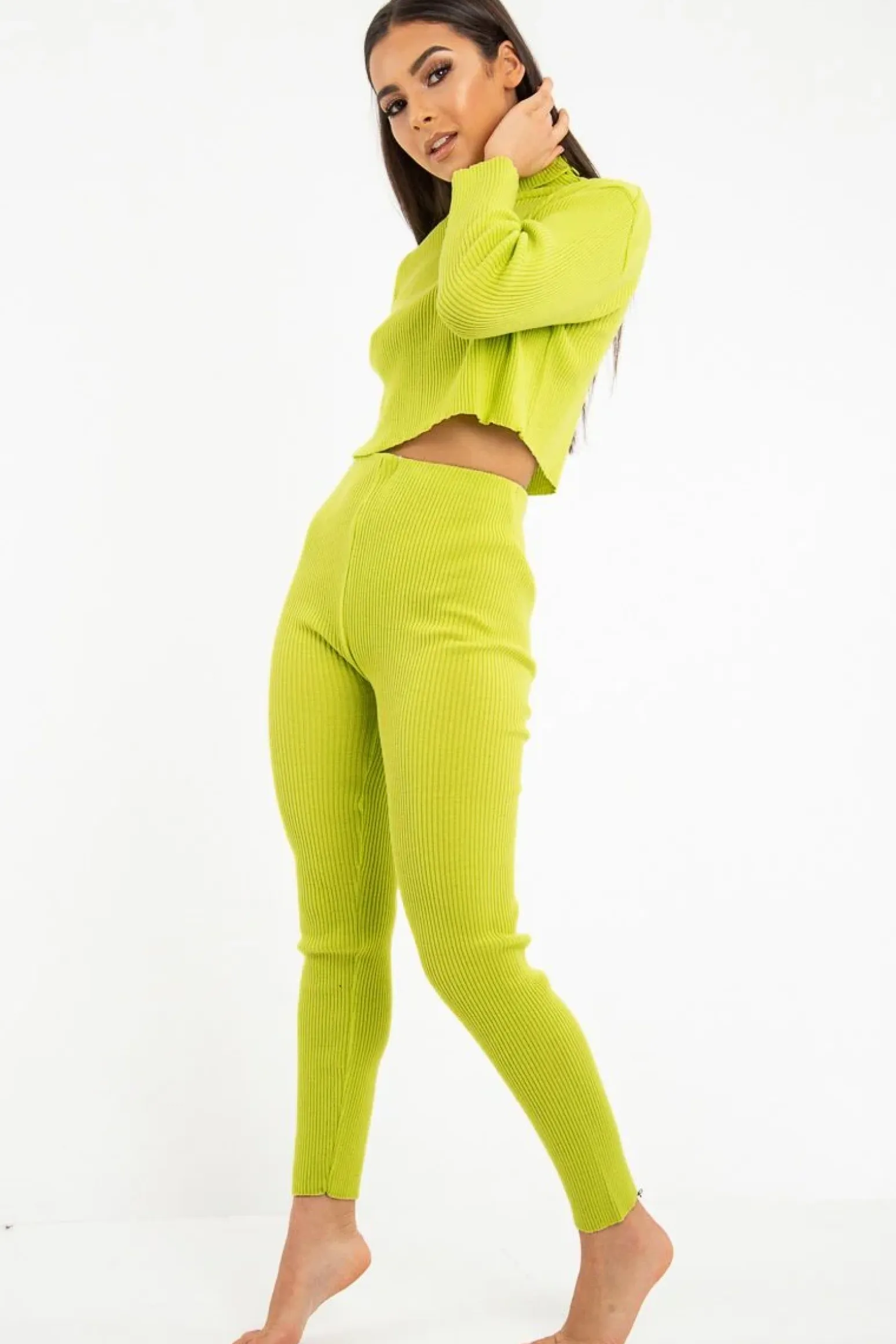 Rebellious Fashion Lime Rib Crop Jumper Loungewear Set - Ayriana
