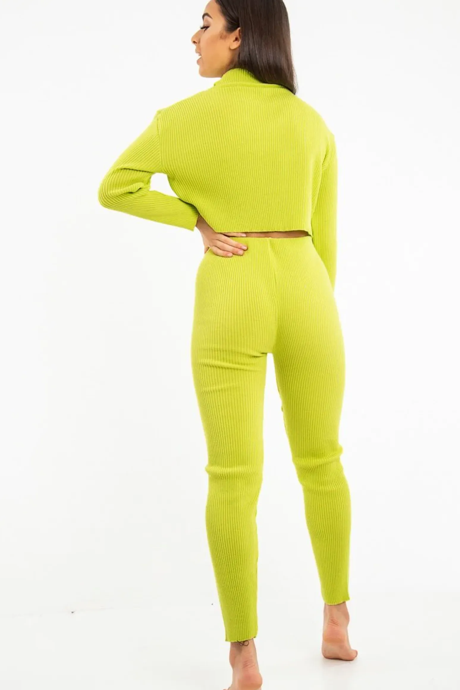 Rebellious Fashion Lime Rib Crop Jumper Loungewear Set - Ayriana