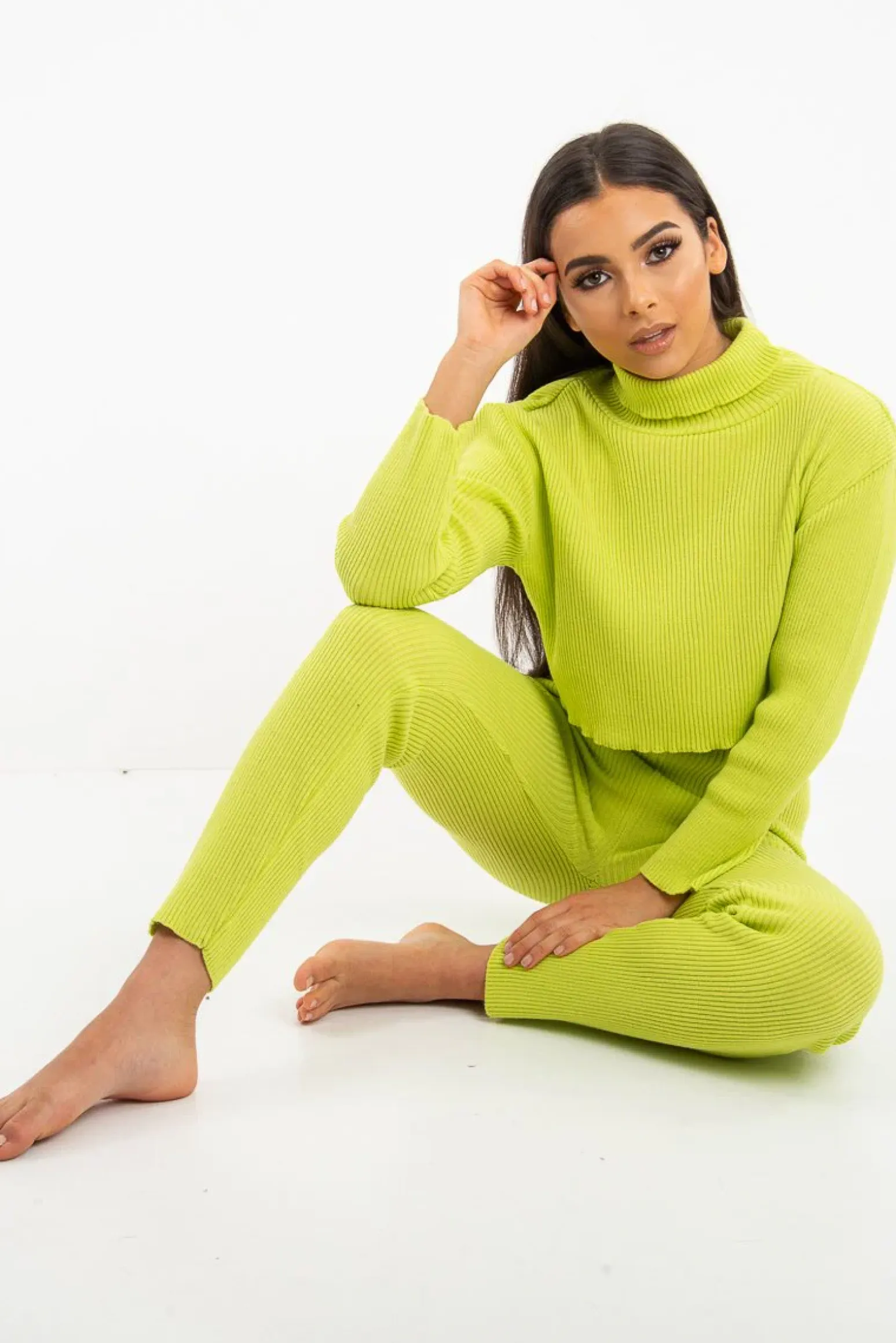 Rebellious Fashion Lime Rib Crop Jumper Loungewear Set - Ayriana